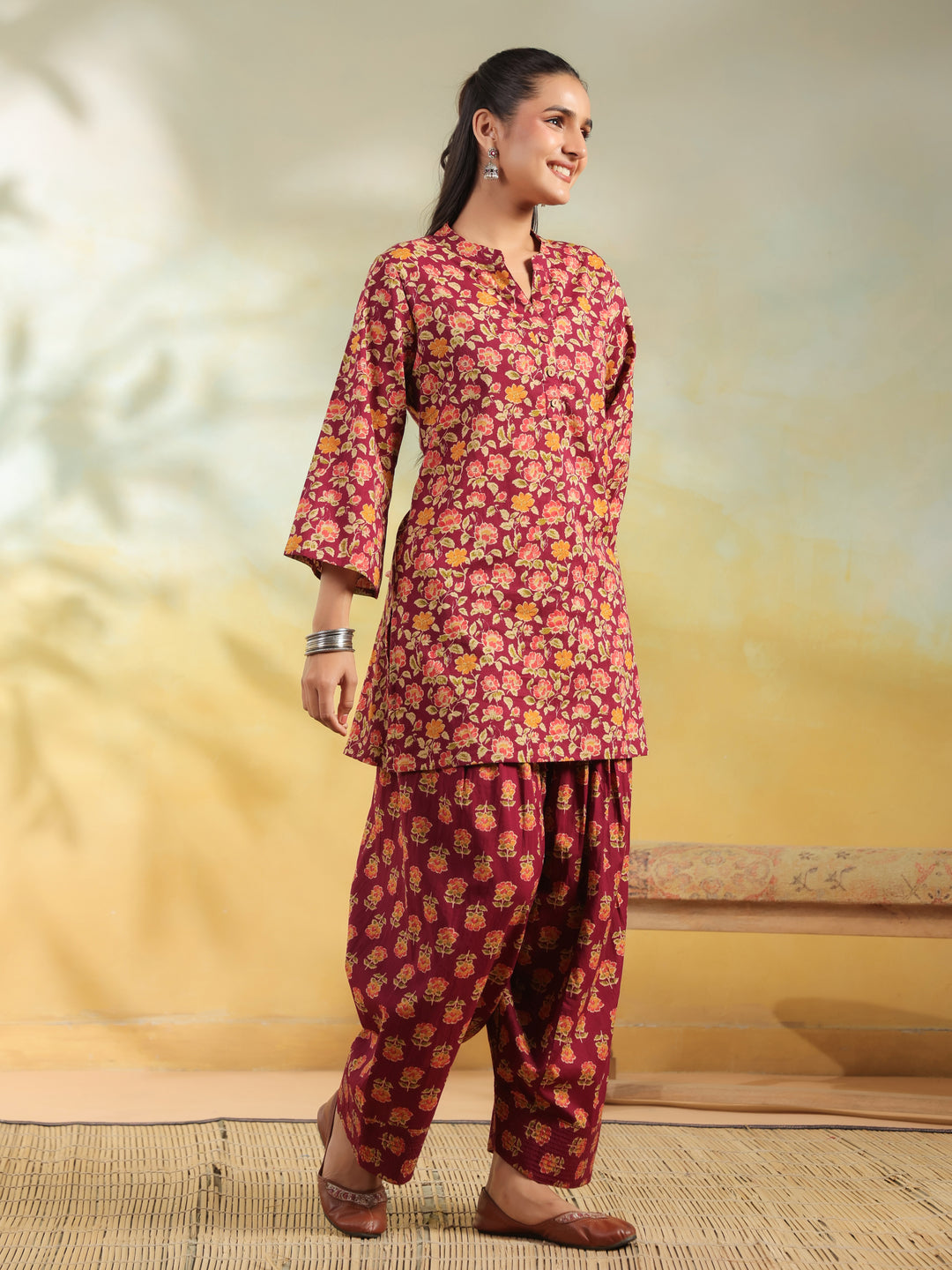 Floral Printed Straight Pure Cotton Kurta & Salwar Sets