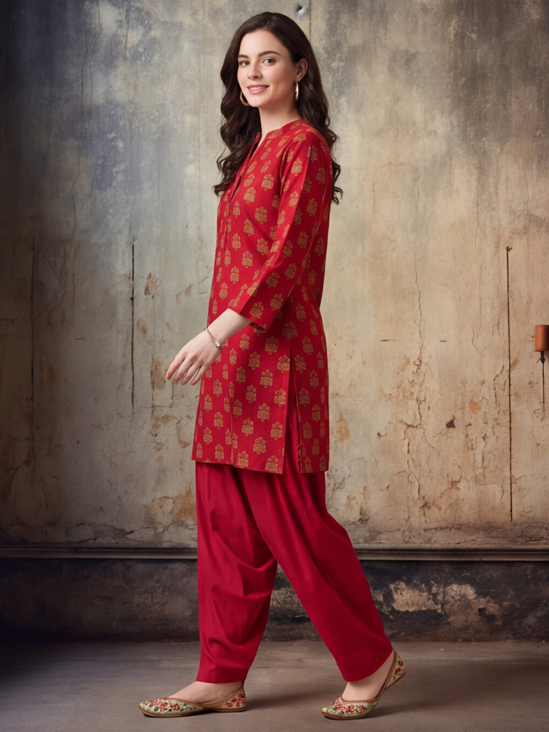 Floral Printed Straight Pure Cotton Kurta & Farshi Salwar Sets