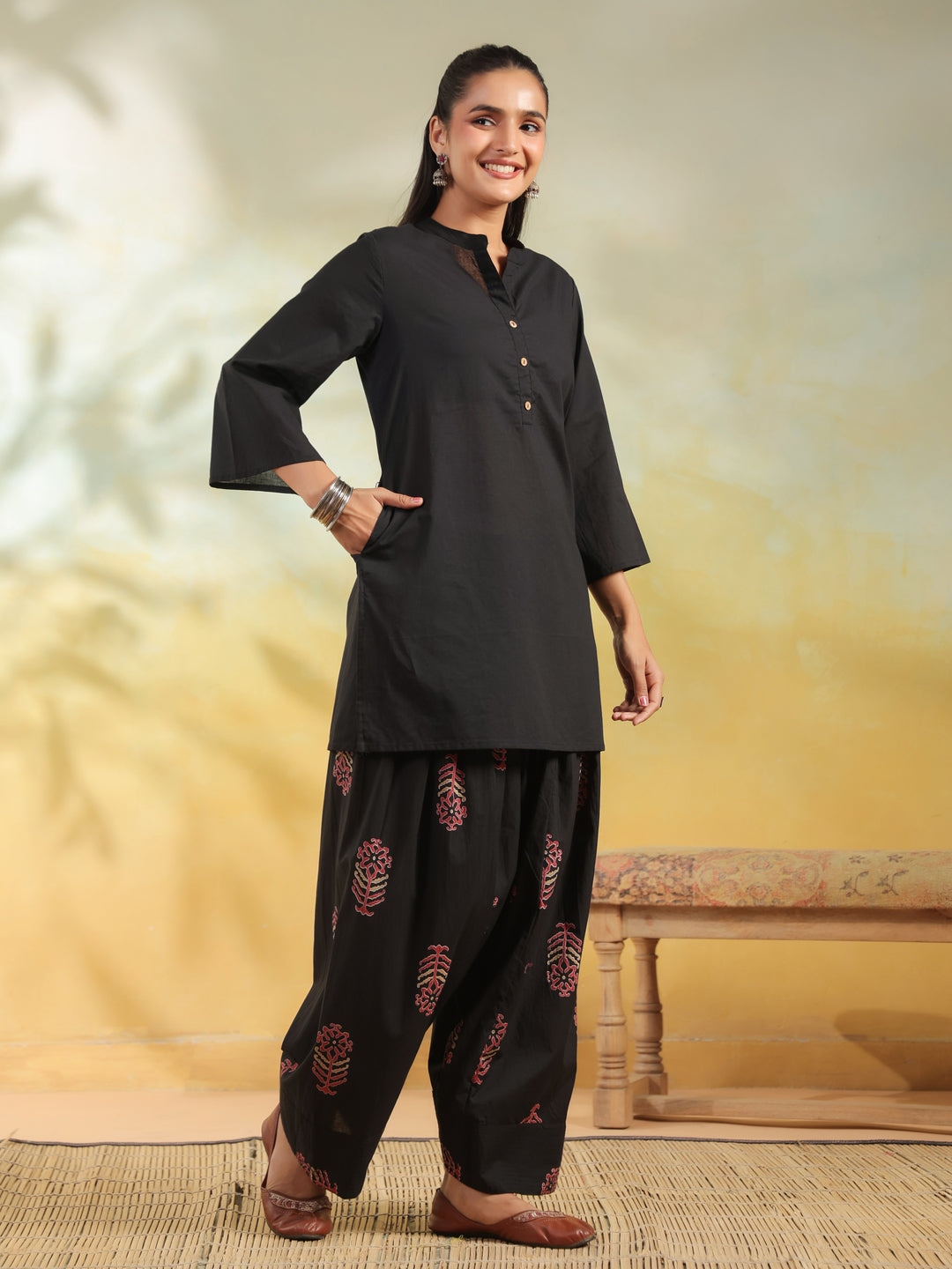 Floral Printed Straight Pure Cotton Kurta & Salwar Sets