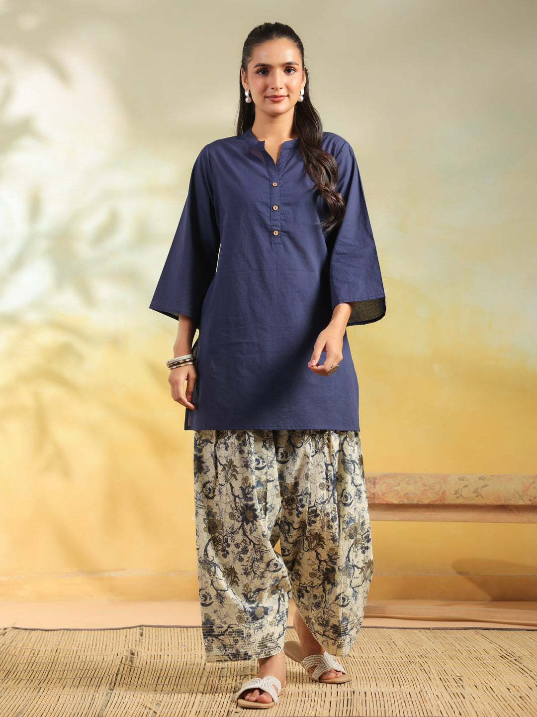 Floral Printed Straight Pure Cotton Kurta & Salwar Sets