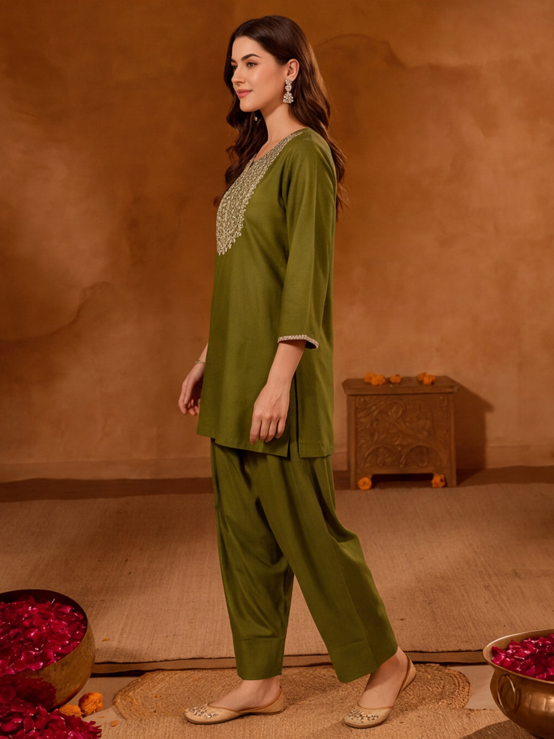 Floral Embroidered Straight Kurta & Farshi Salwar Sets