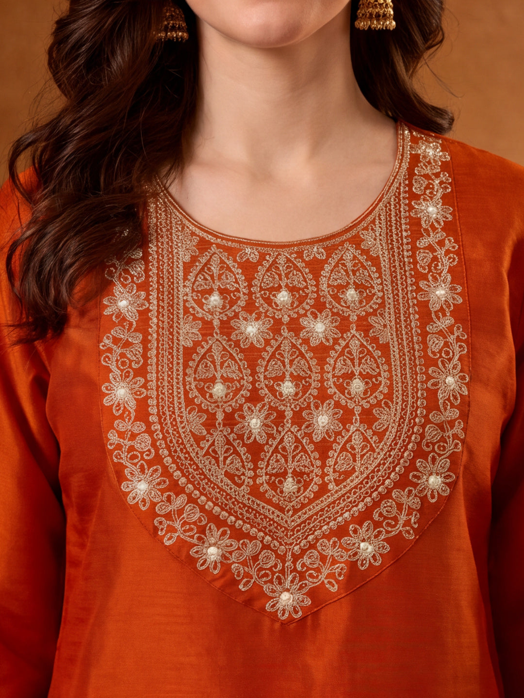 Floral Embroidered Straight Kurta & Farshi Salwar Sets