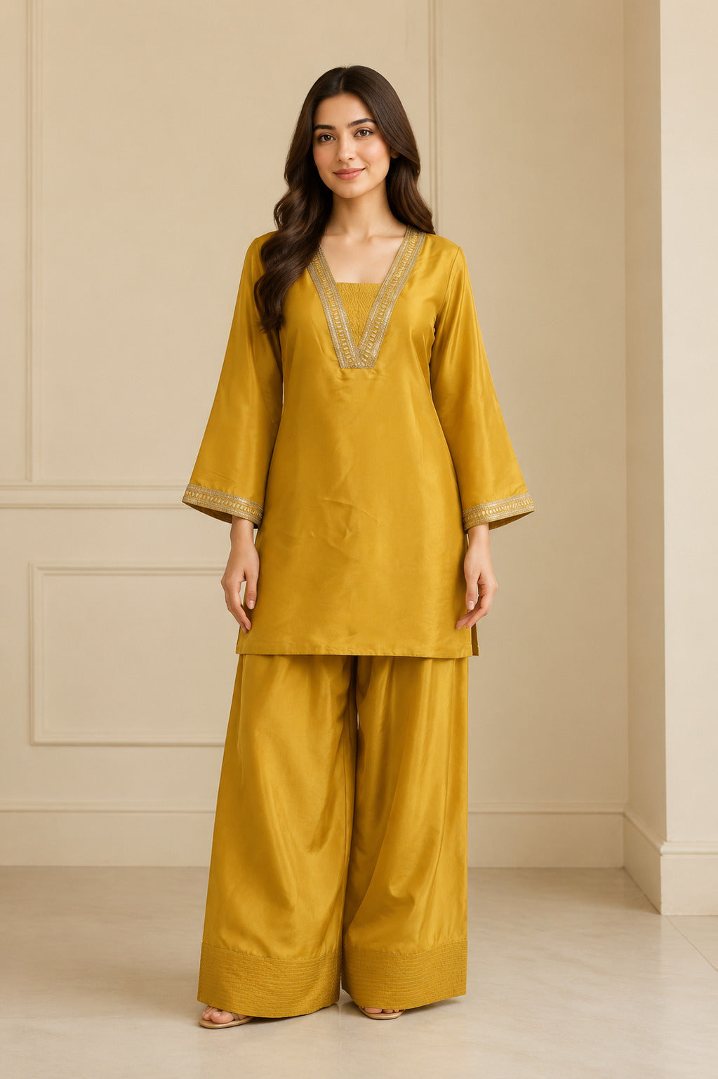 Floral Embroidered Straight Kurta & Farshi Salwar Sets