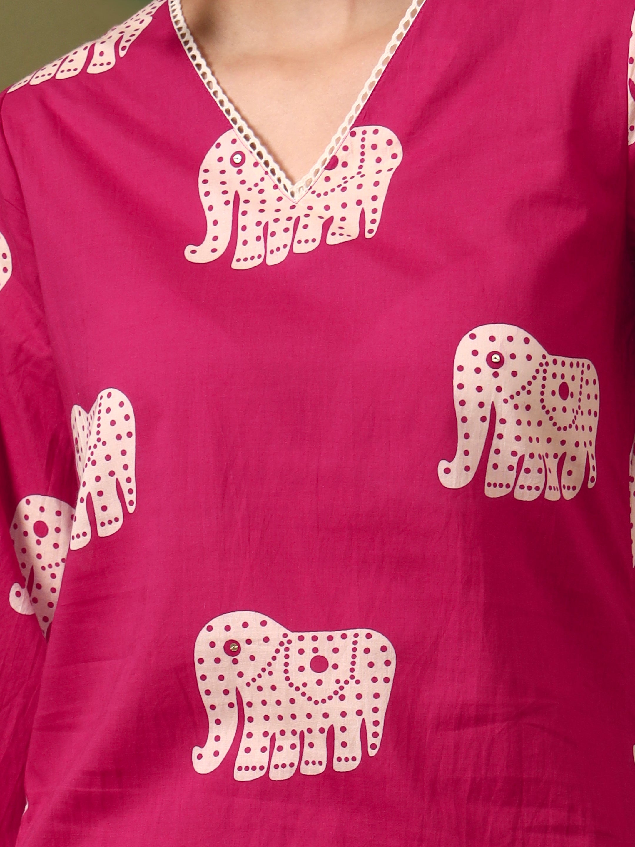 Animal Embroidered Straight Pure Cotton Kurta & Trousers Sets