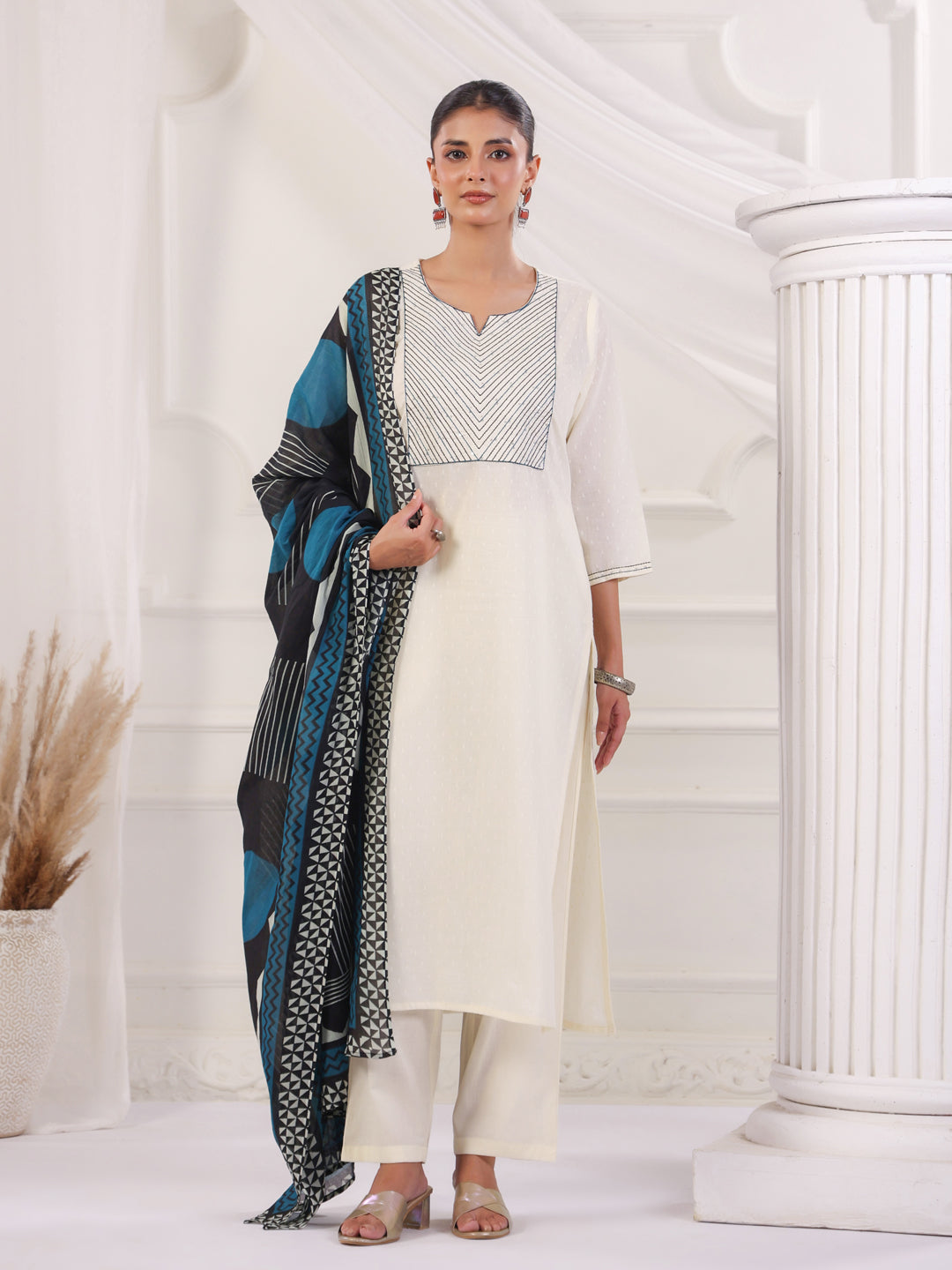 Solid Cotton Straight Kurta & Trouser Sets