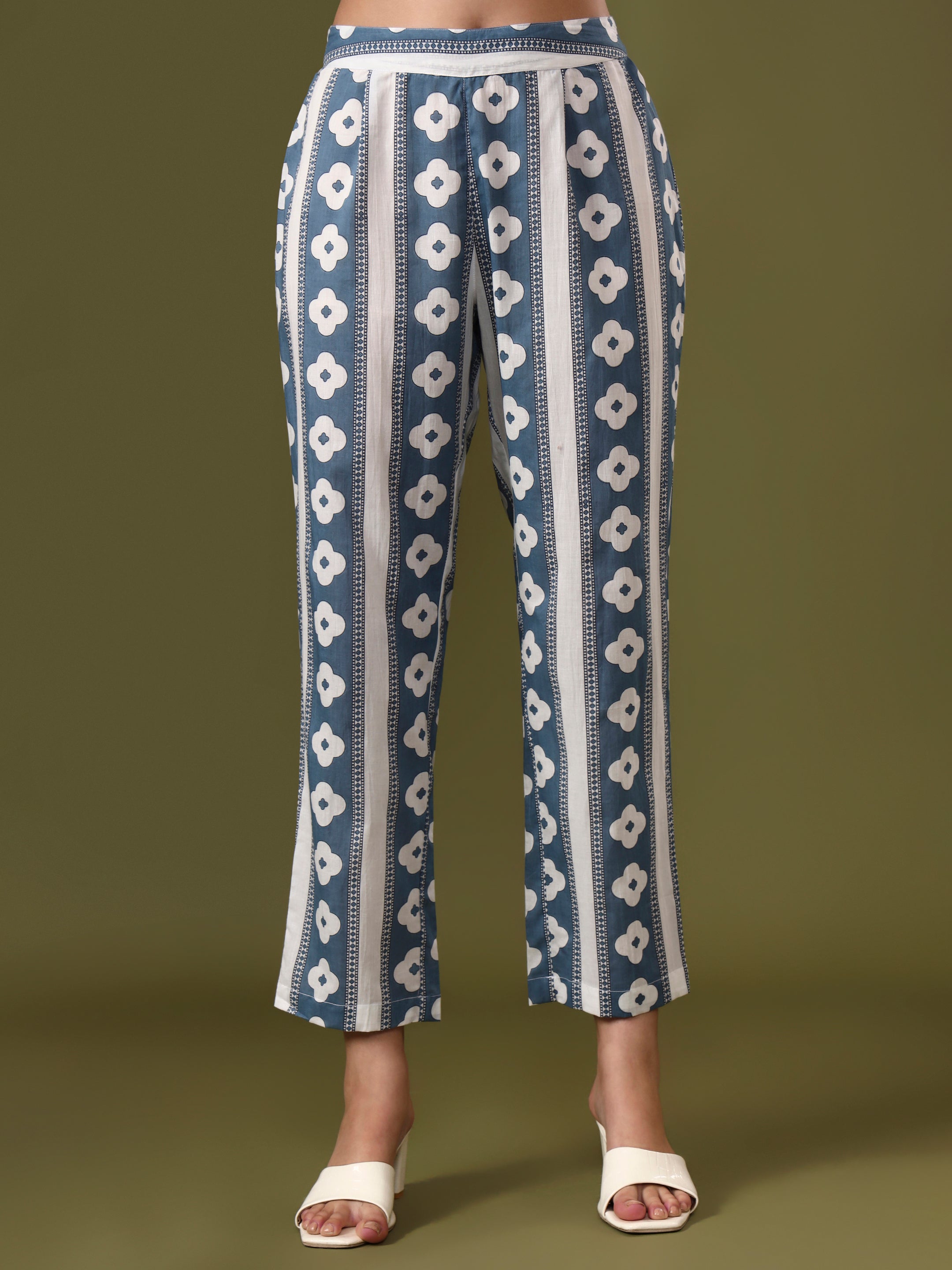 Floral Embroidered A-Line Pure Cotton Kurta & Trousers Sets