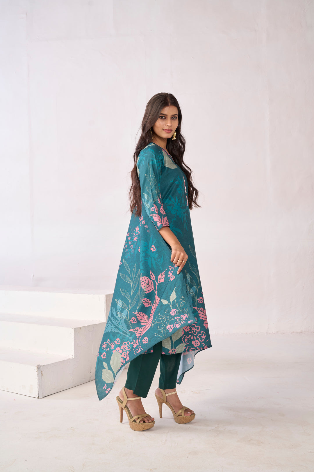Floral Embroidered Straight Kurta & Trousers Sets