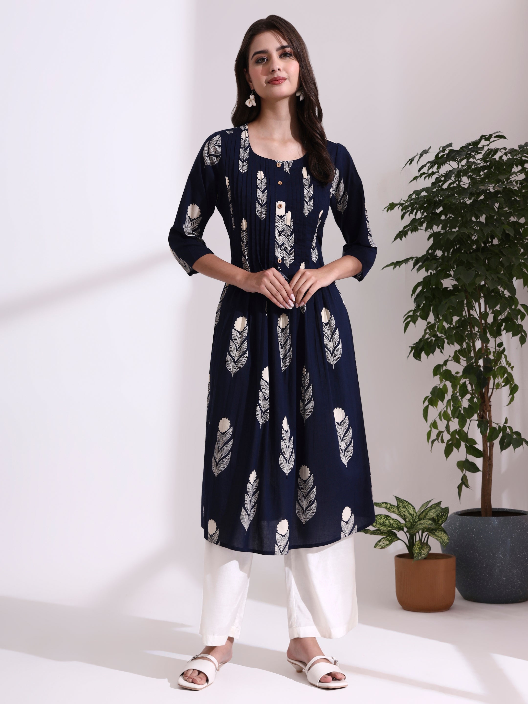 Floral Printed Straight Pure Cotton Kurta
