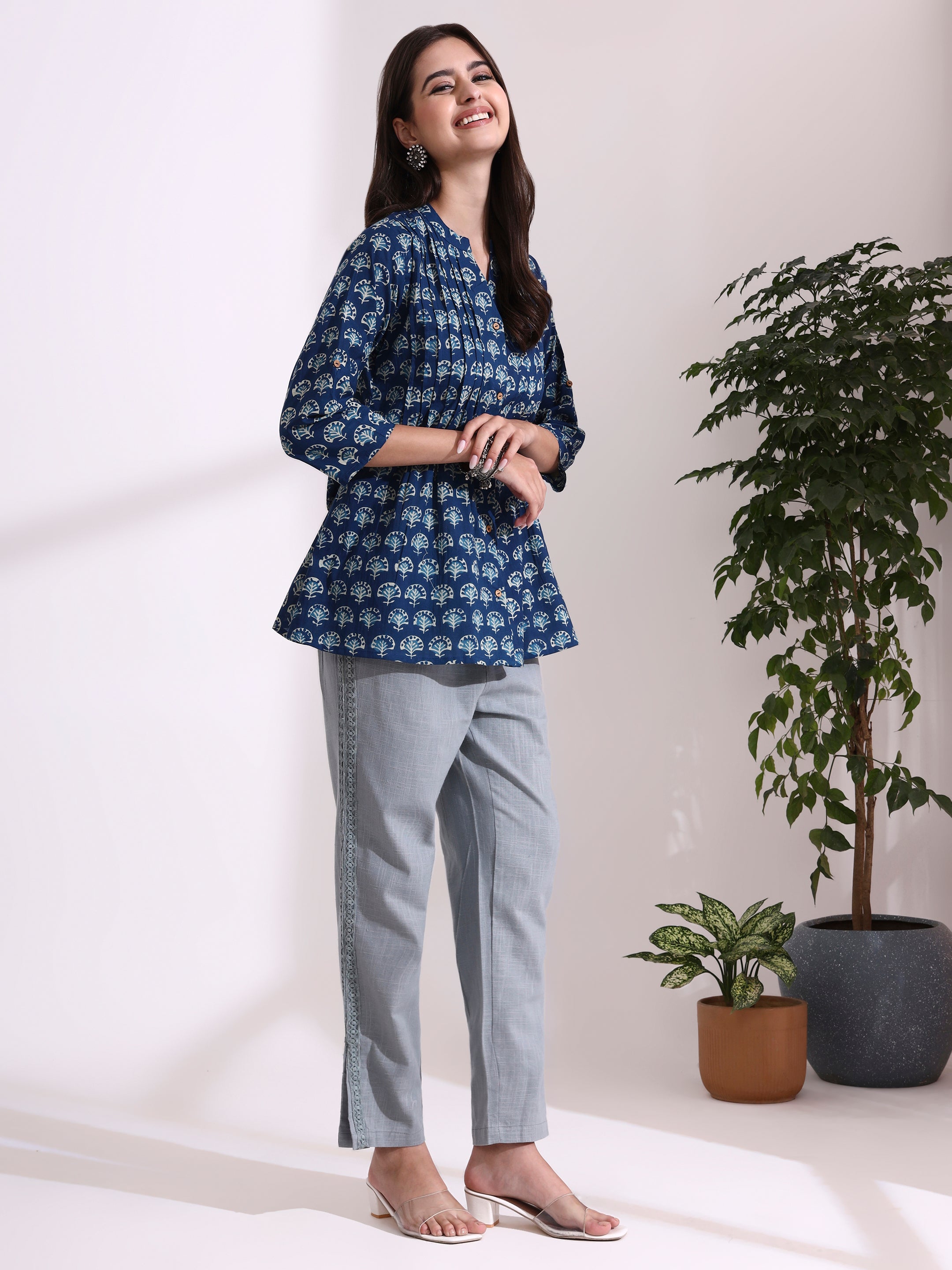 Floral Printed A-Line Pure Cotton Top