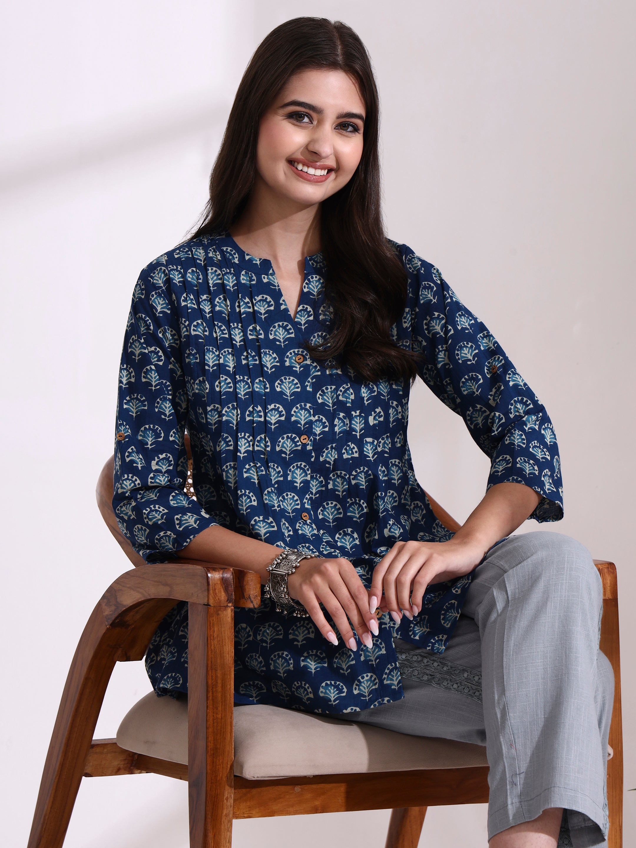 Floral Printed A-Line Pure Cotton Top
