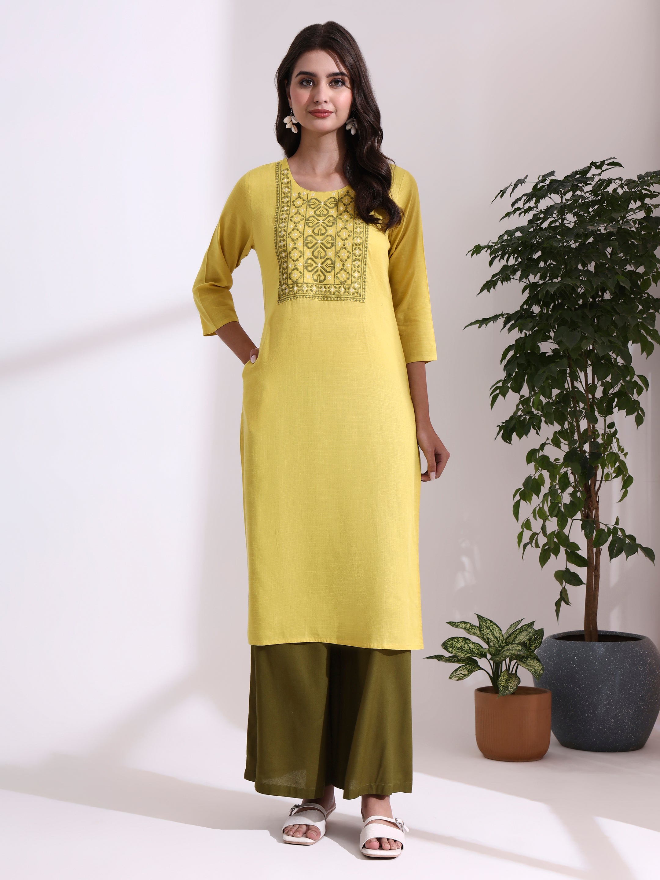 Floral Embroidered A-Line Kurta