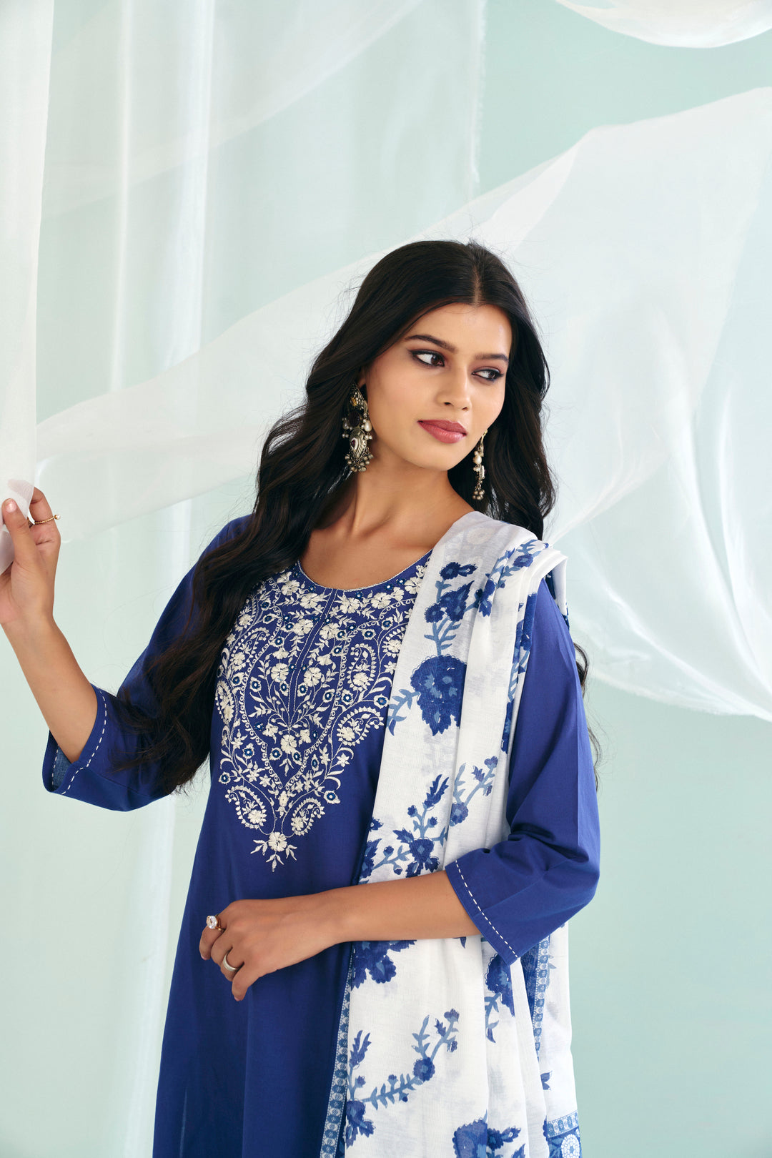 Floral Embroidered Straight Pure Cotton Kurta & Salwar Sets