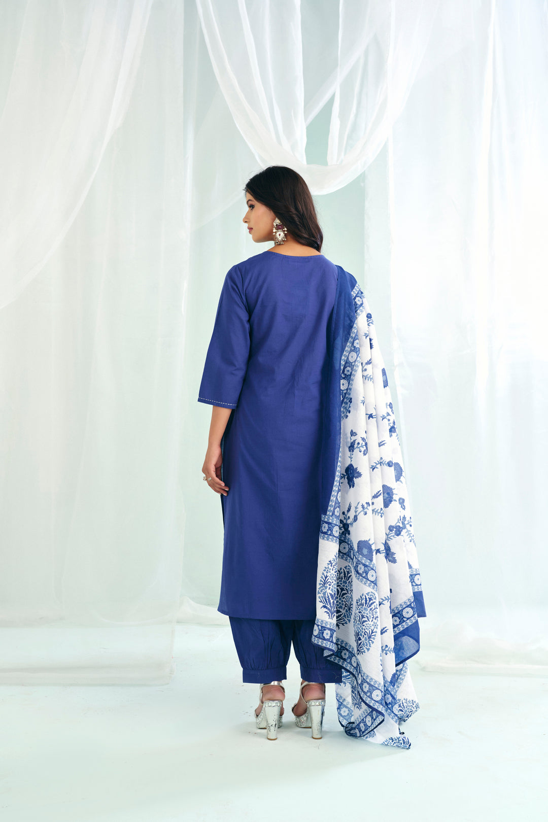 Floral Embroidered Straight Pure Cotton Kurta & Salwar Sets