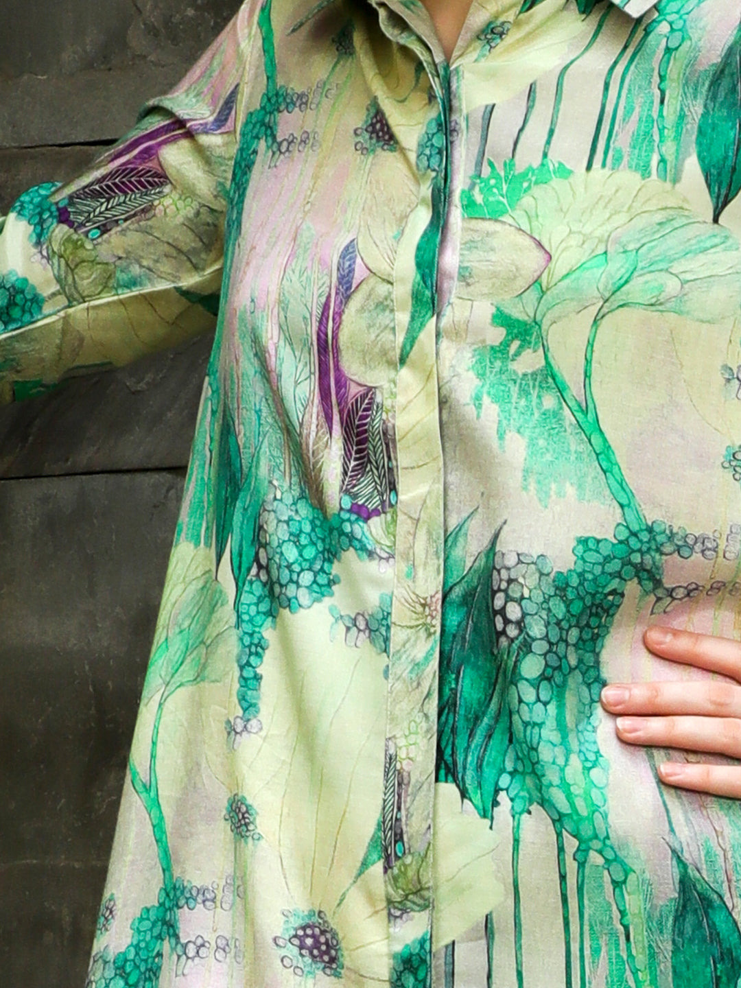 Green Printed Muslin Shirt With Palazzo Co-ord Set