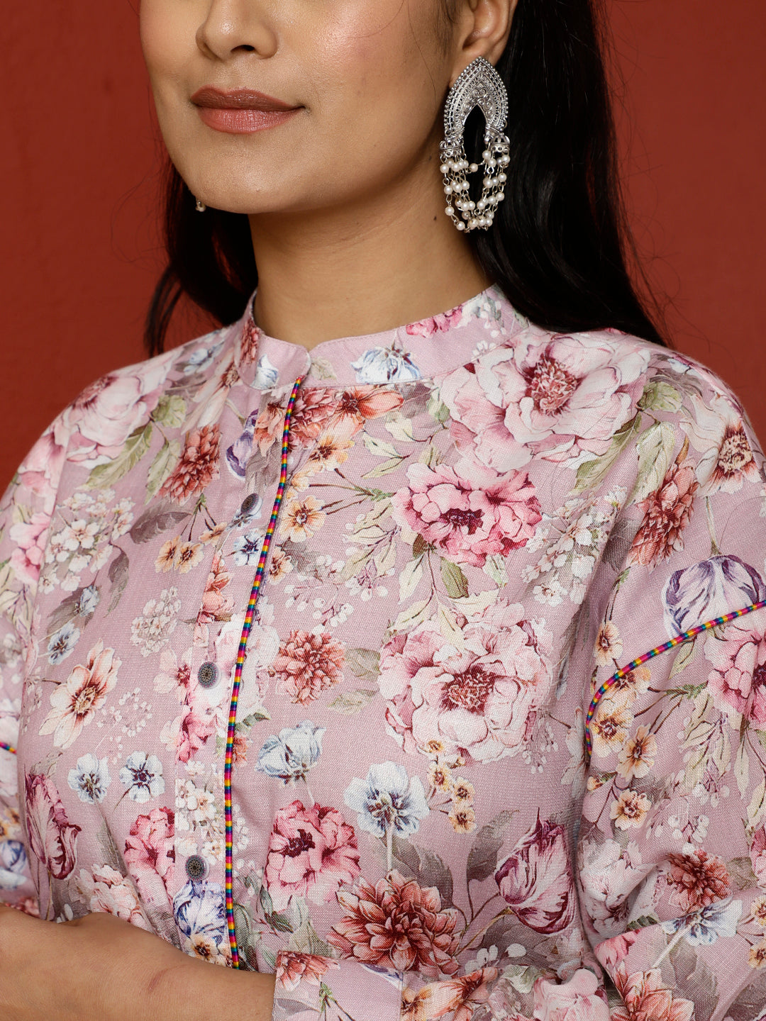 Pink Floral Printed Kurta With Palazzo Co-ord Set