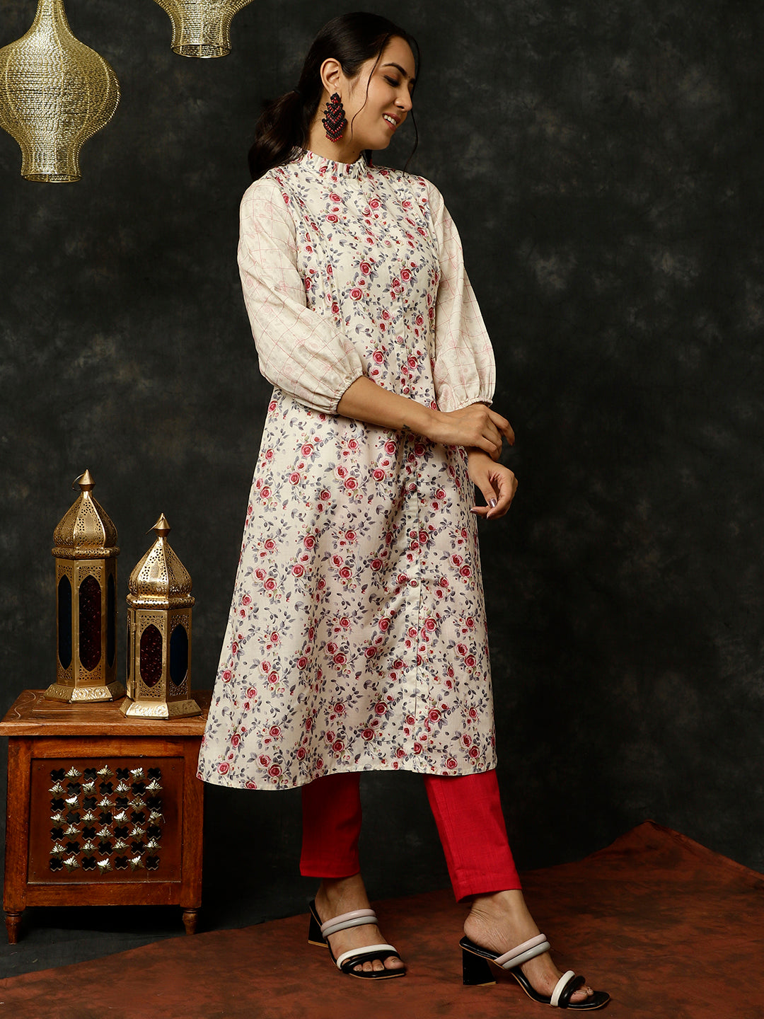 Yellow Rose Printed A-line Kurta