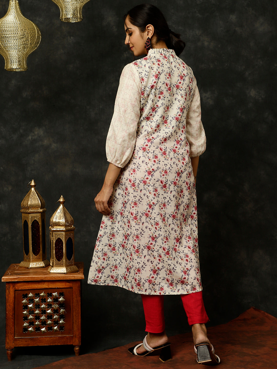 Yellow Rose Printed A-line Kurta