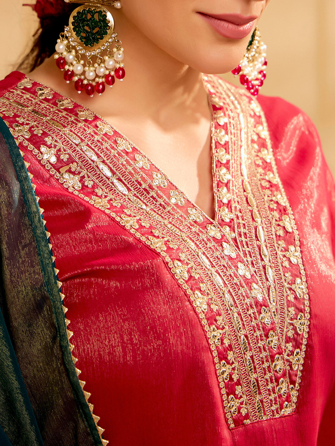 Solid Embroidered Straight Tissue Kurta & Trousers Sets