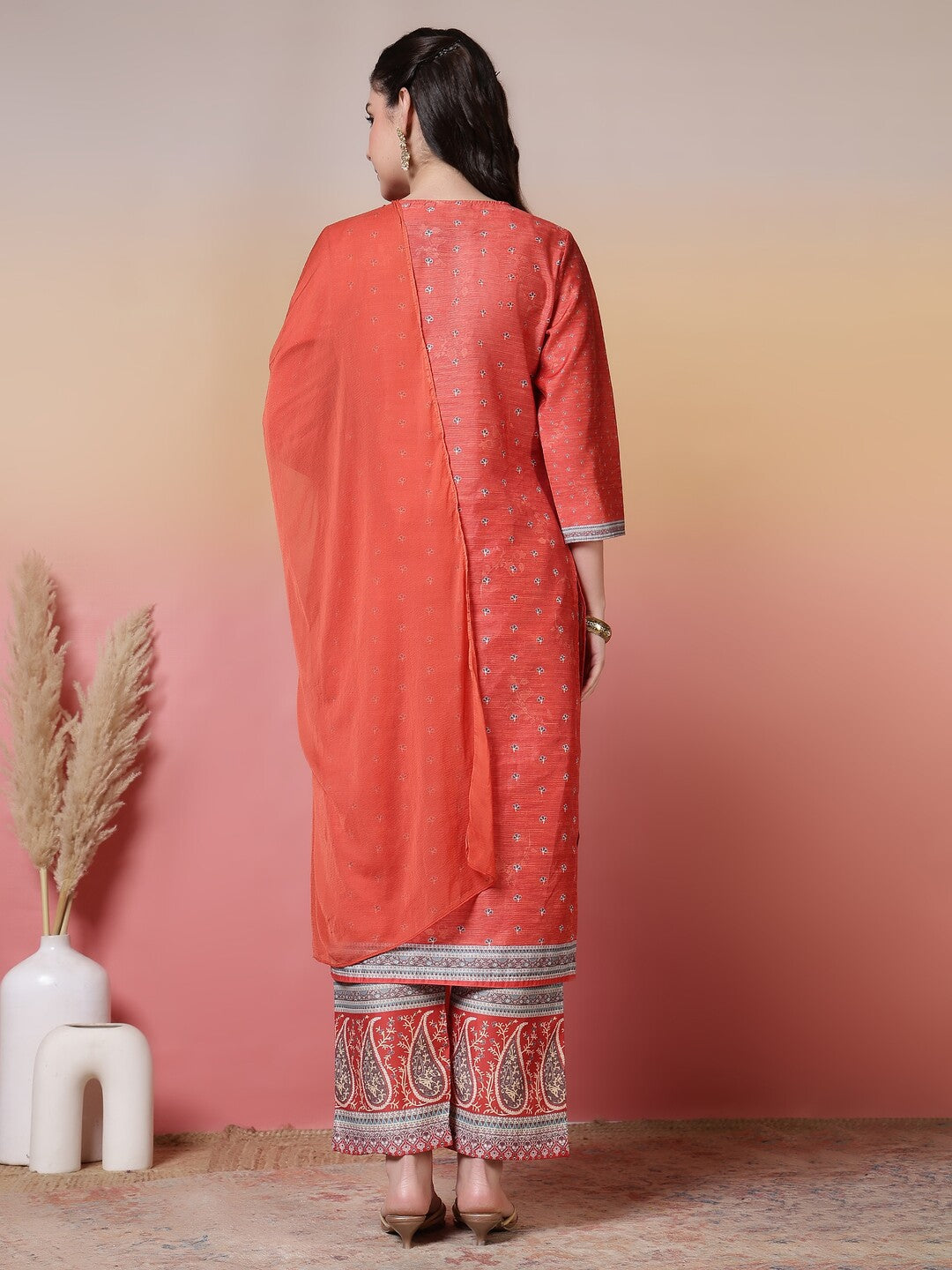 Floral Embroidered Straight Kurta & Trousers Sets