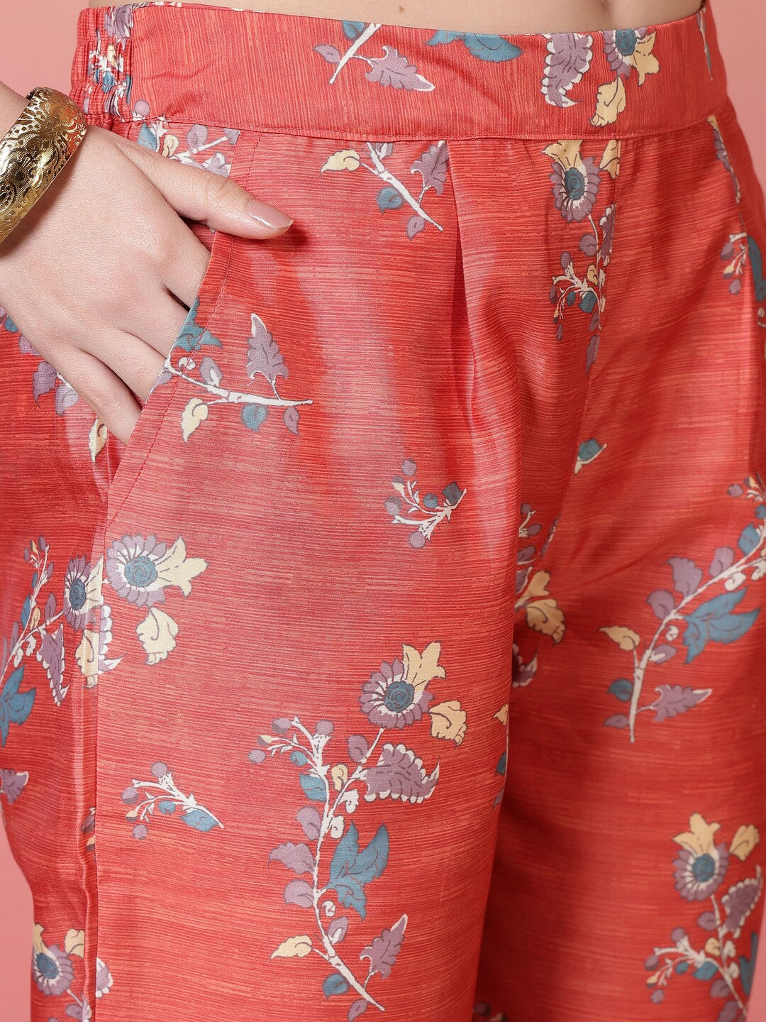 Floral Embroidered Straight Kurta & Trousers Sets
