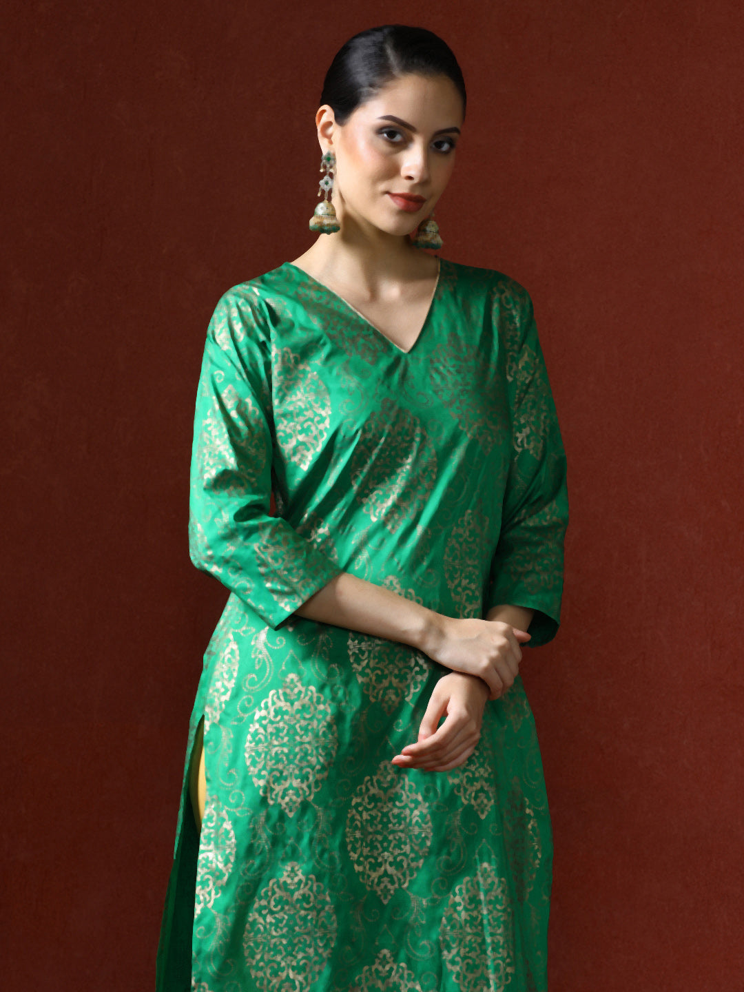 Floral Woven Design Straight Kurta