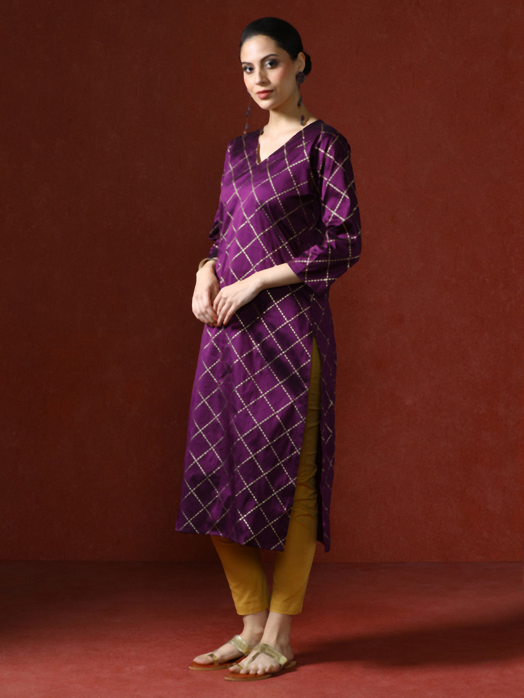 Floral Woven Design Straight Kurta