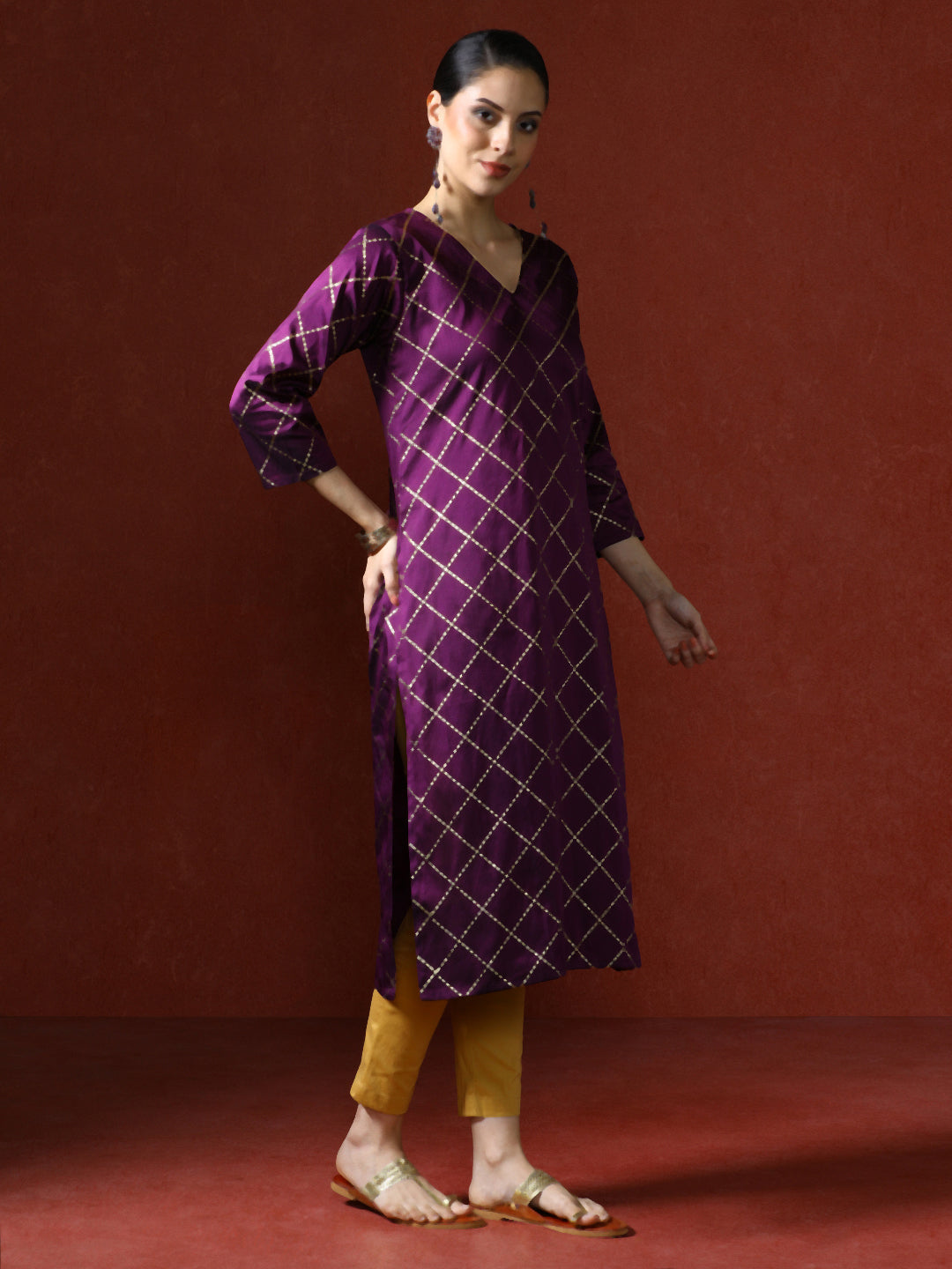 Floral Woven Design Straight Kurta