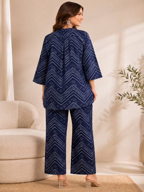 Bandhani Printed Straight Pure Cotton Co-Ord Set