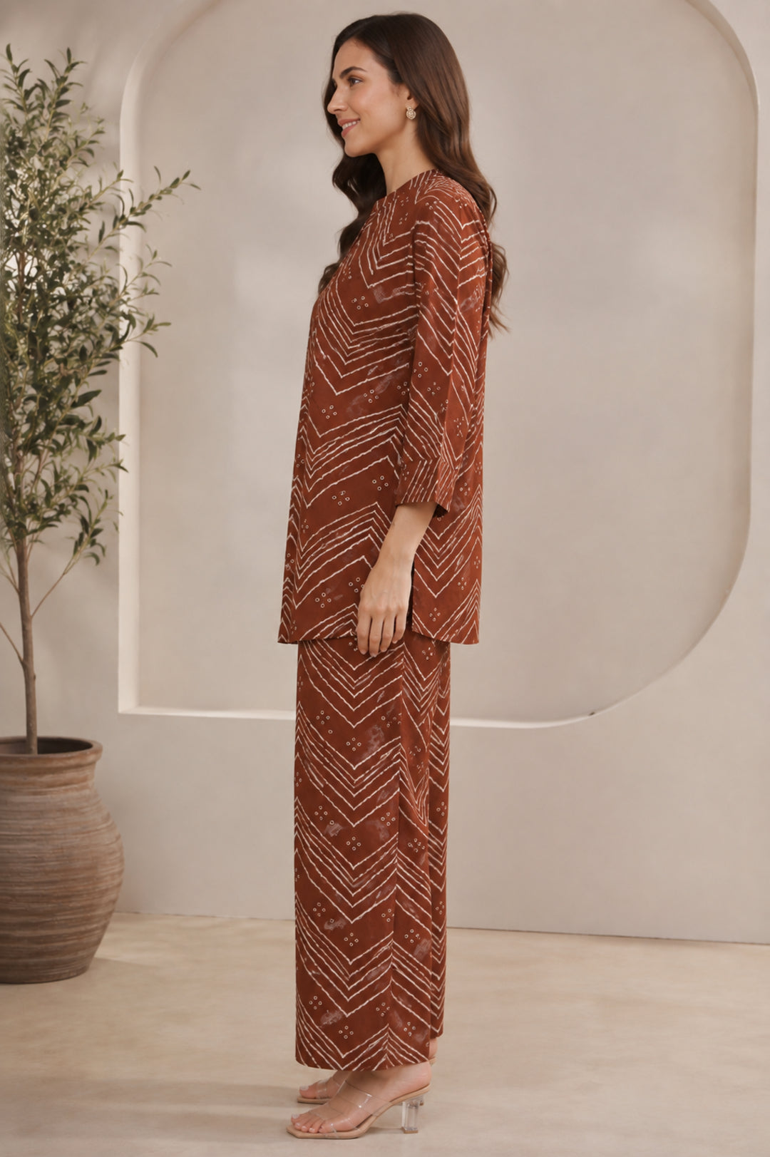 Bandhani Printed Straight Pure Cotton Co-Ord Set