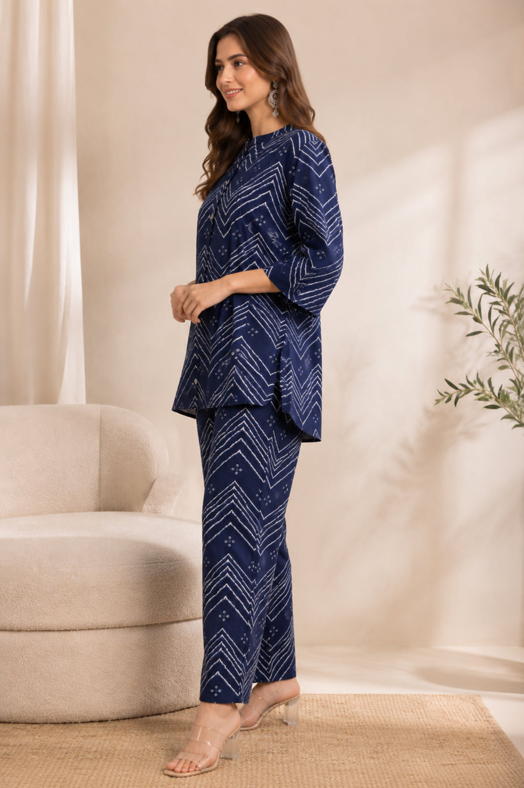 Bandhani Printed Straight Pure Cotton Co-Ord Set