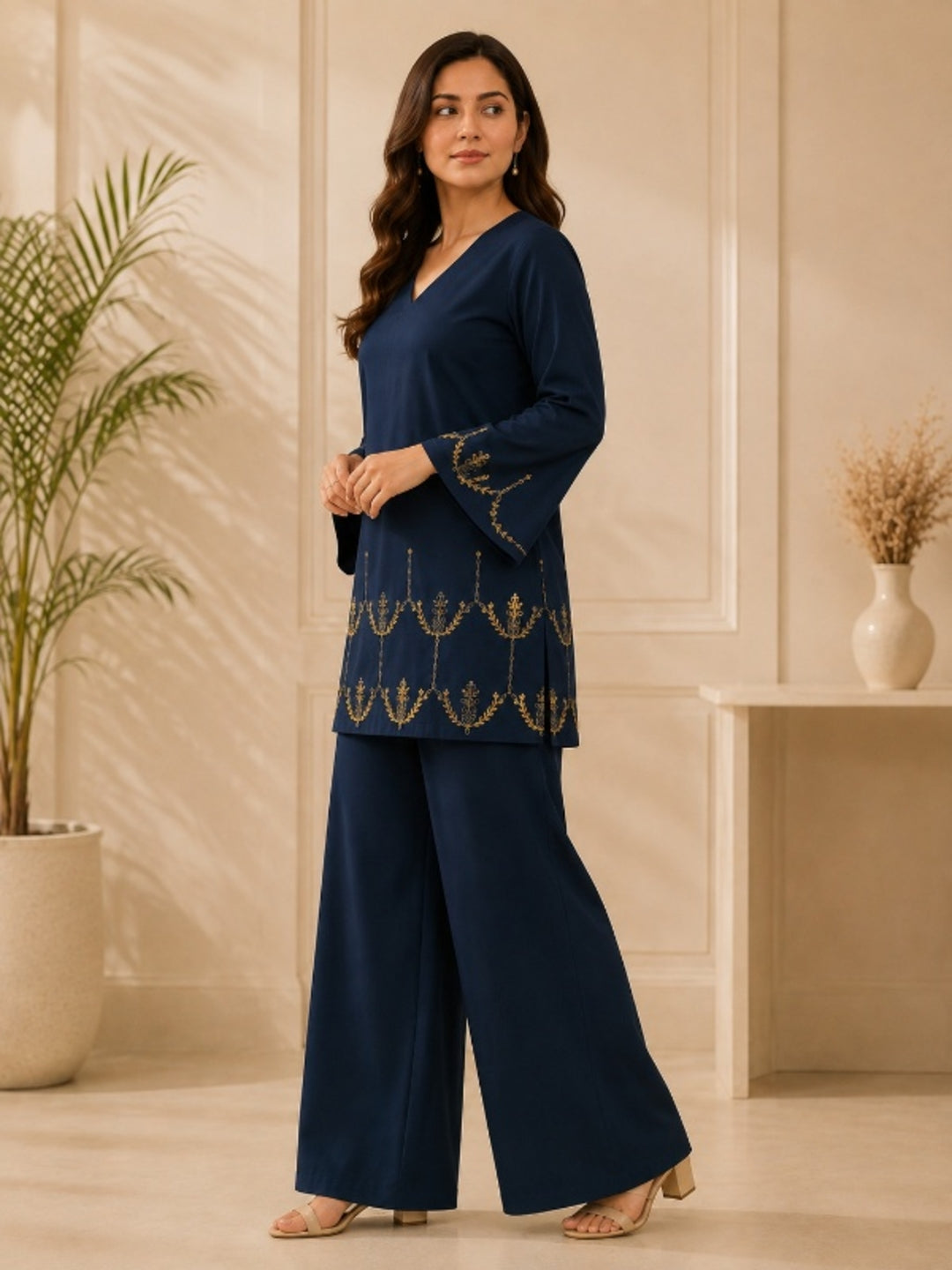 Floral Embroidered Straight Kurta & Palazzos Sets
