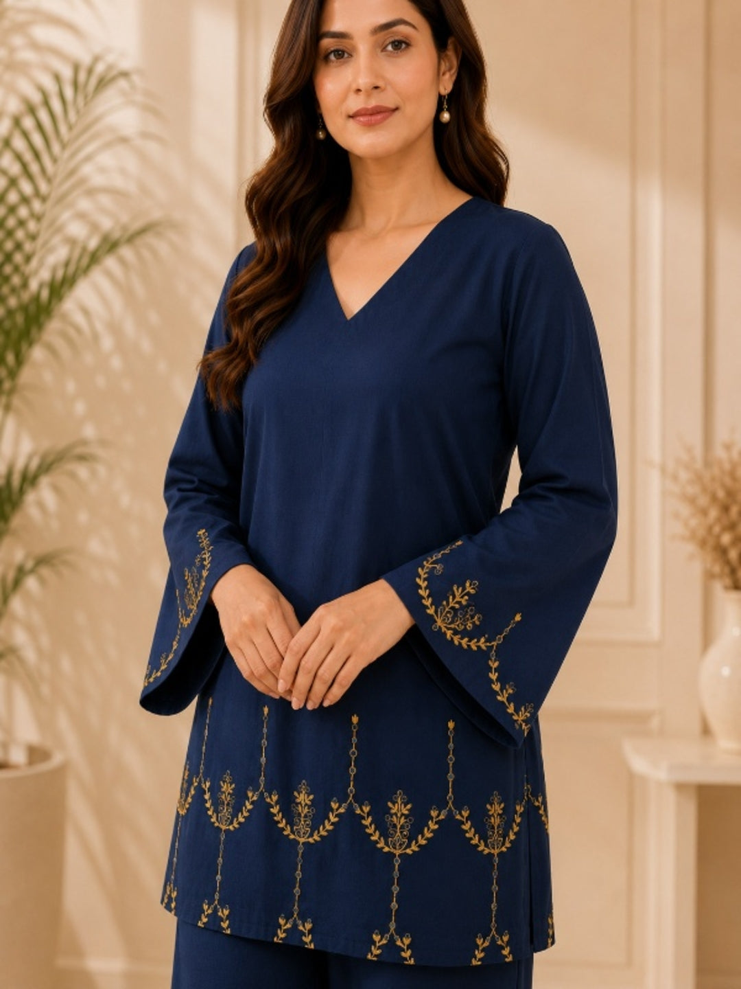 Floral Embroidered Straight Kurta & Palazzos Sets