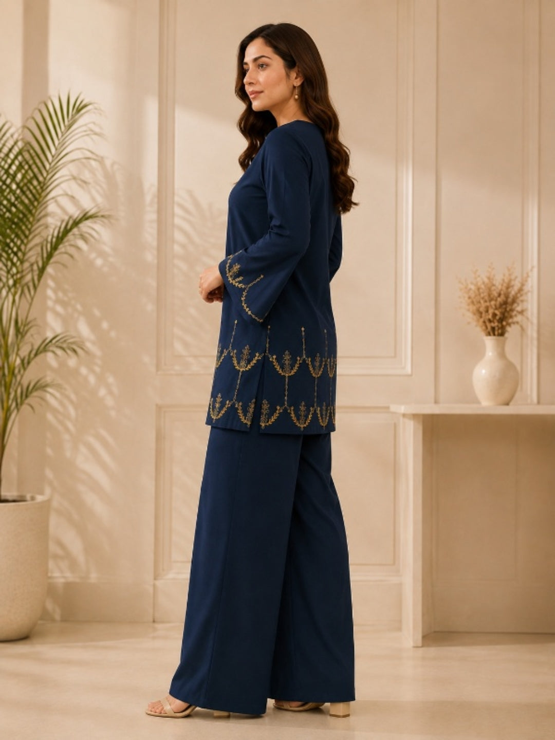 Floral Embroidered Straight Kurta & Palazzos Sets