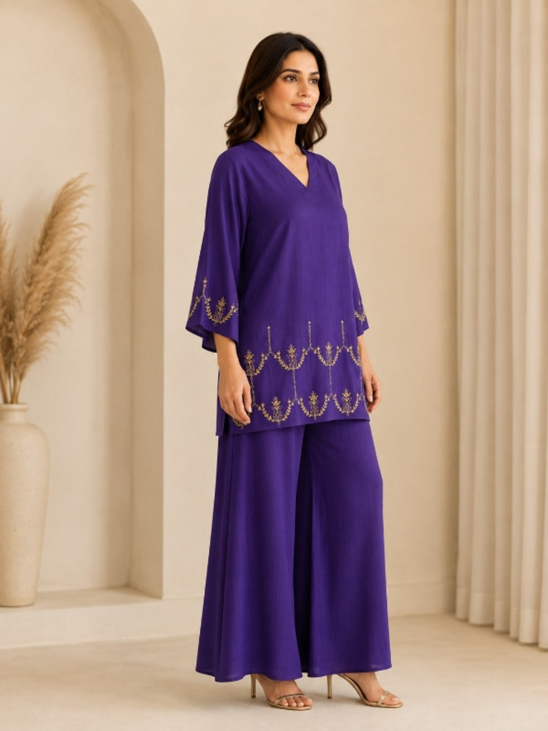 Floral Embroidered Straight Kurta & Palazzos Sets