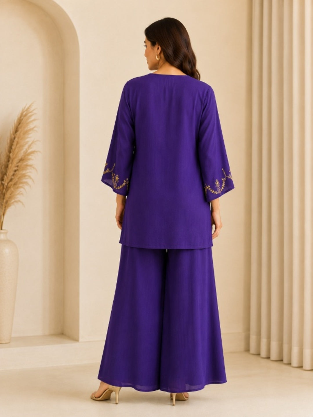 Floral Embroidered Straight Kurta & Palazzos Sets
