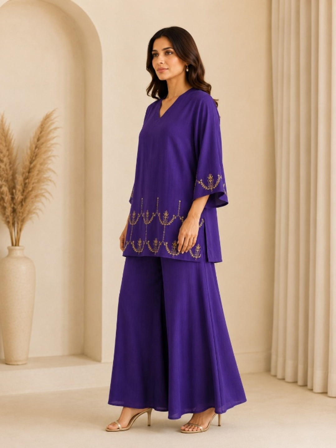 Floral Embroidered Straight Kurta & Palazzos Sets
