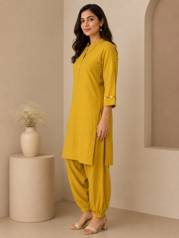Solid Embroidered Straight Kurta & Salwar Sets