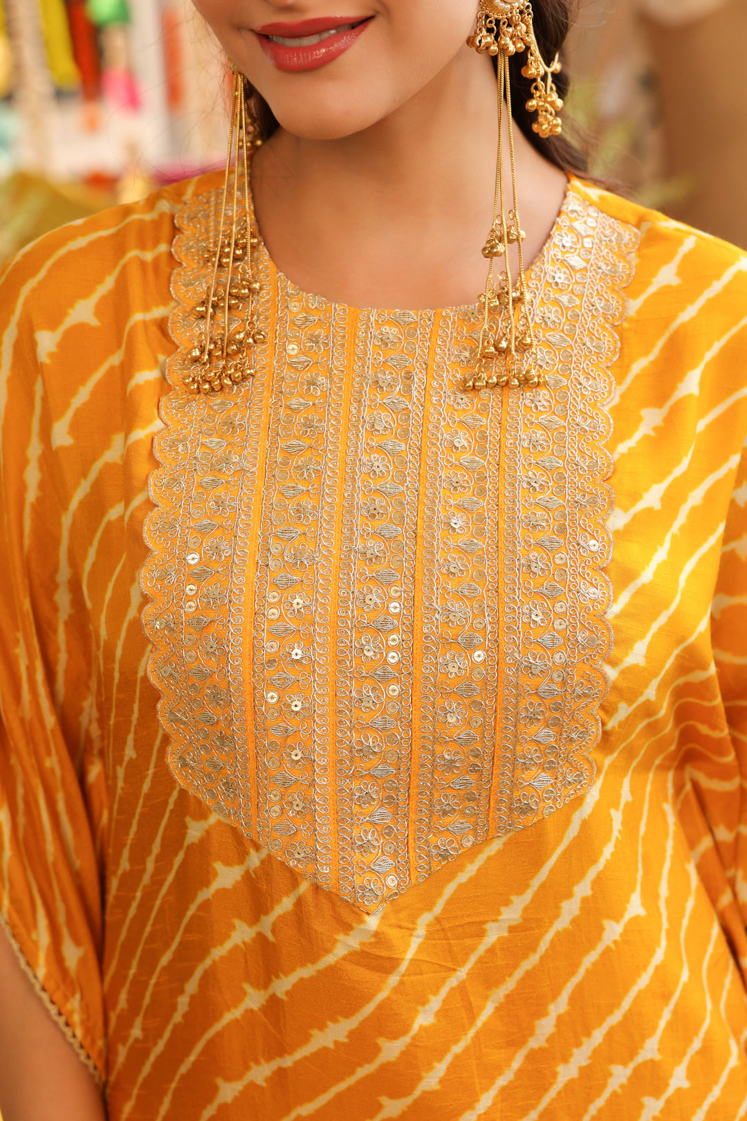 Leheriya Embroidered Kaftan Kurta & Dhoti Pants Sets