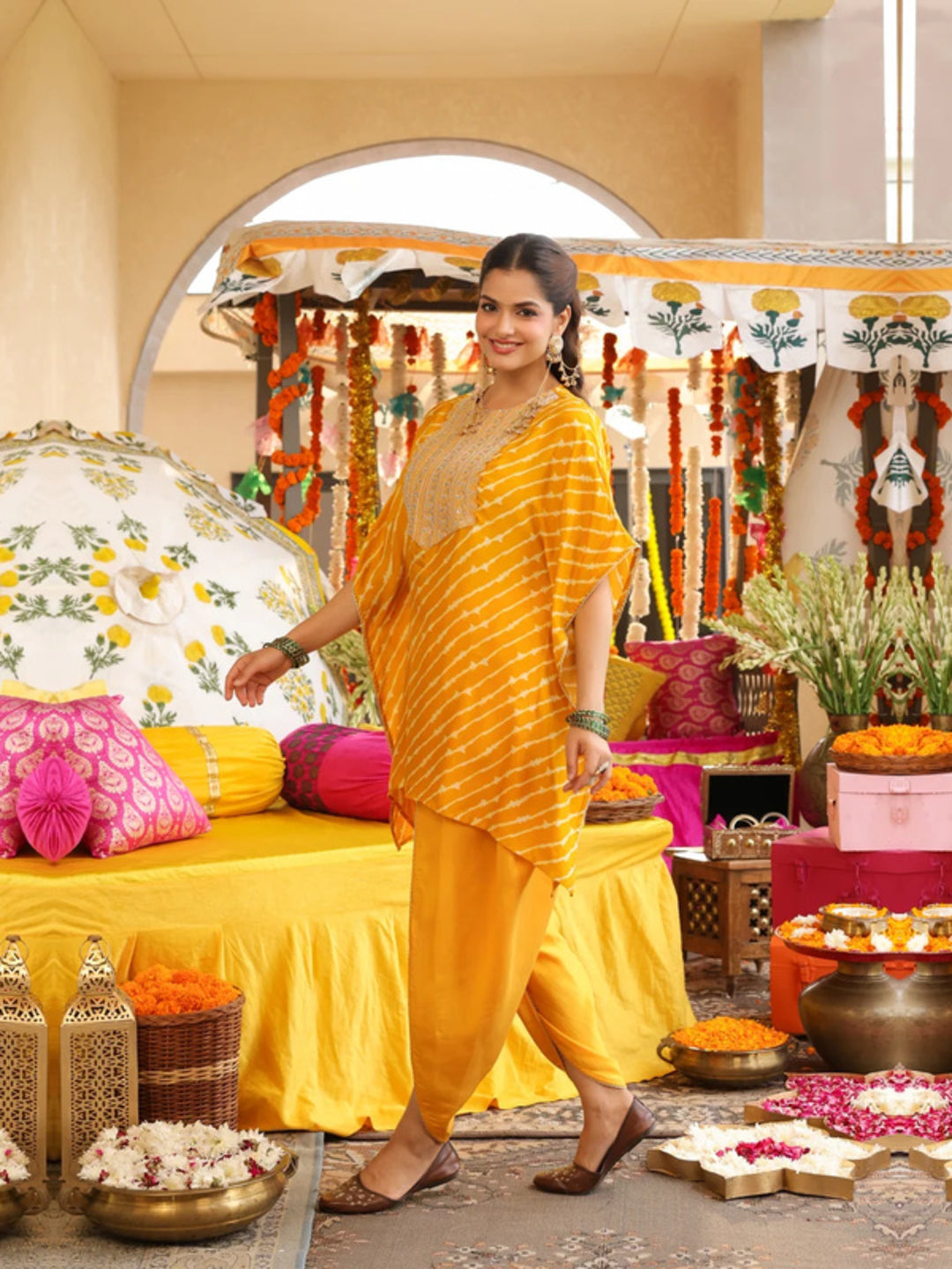 Leheriya Embroidered Kaftan Kurta & Dhoti Pants Sets