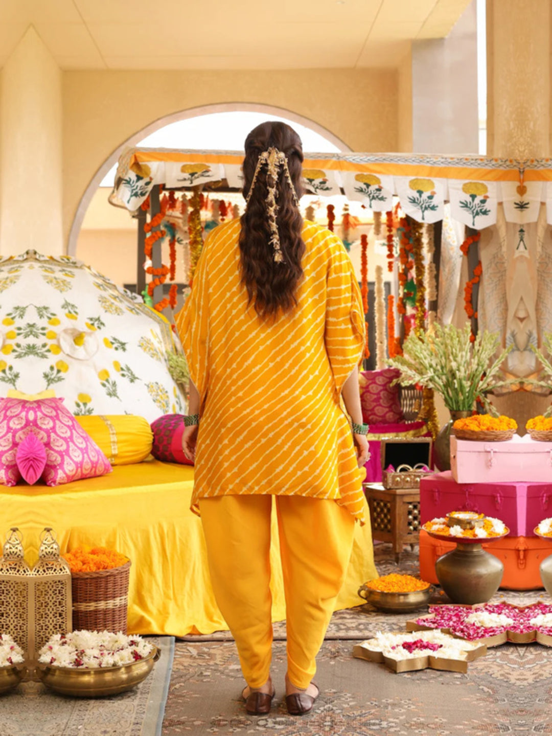 Leheriya Embroidered Kaftan Kurta & Dhoti Pants Sets