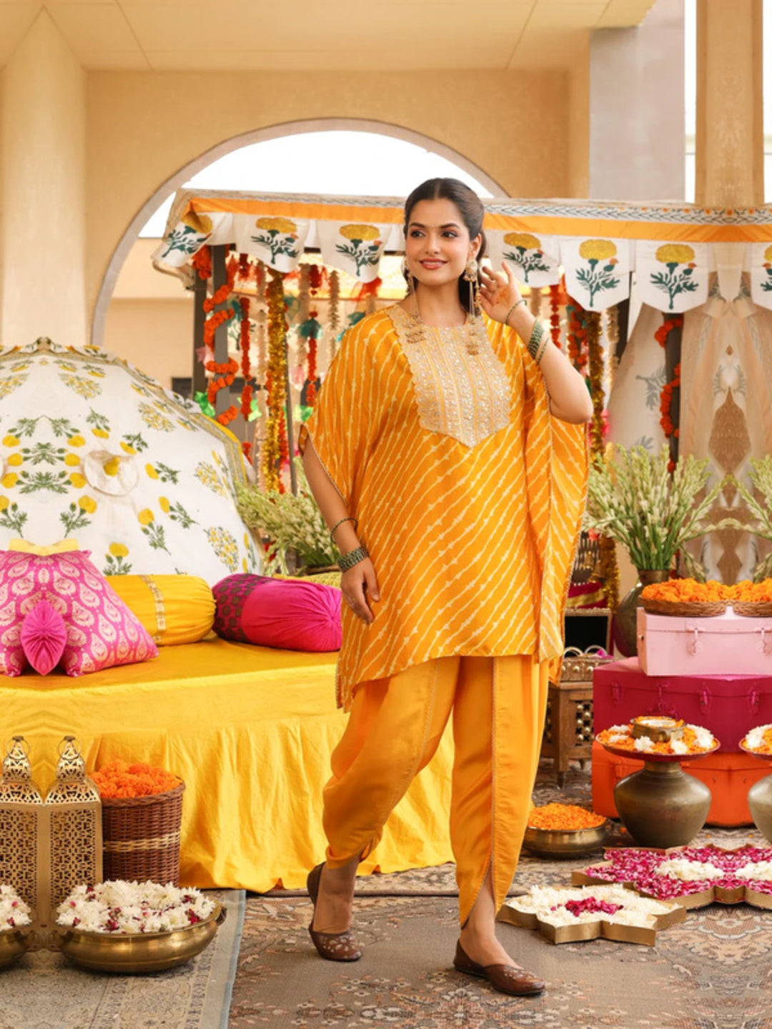 Leheriya Embroidered Kaftan Kurta & Dhoti Pants Sets