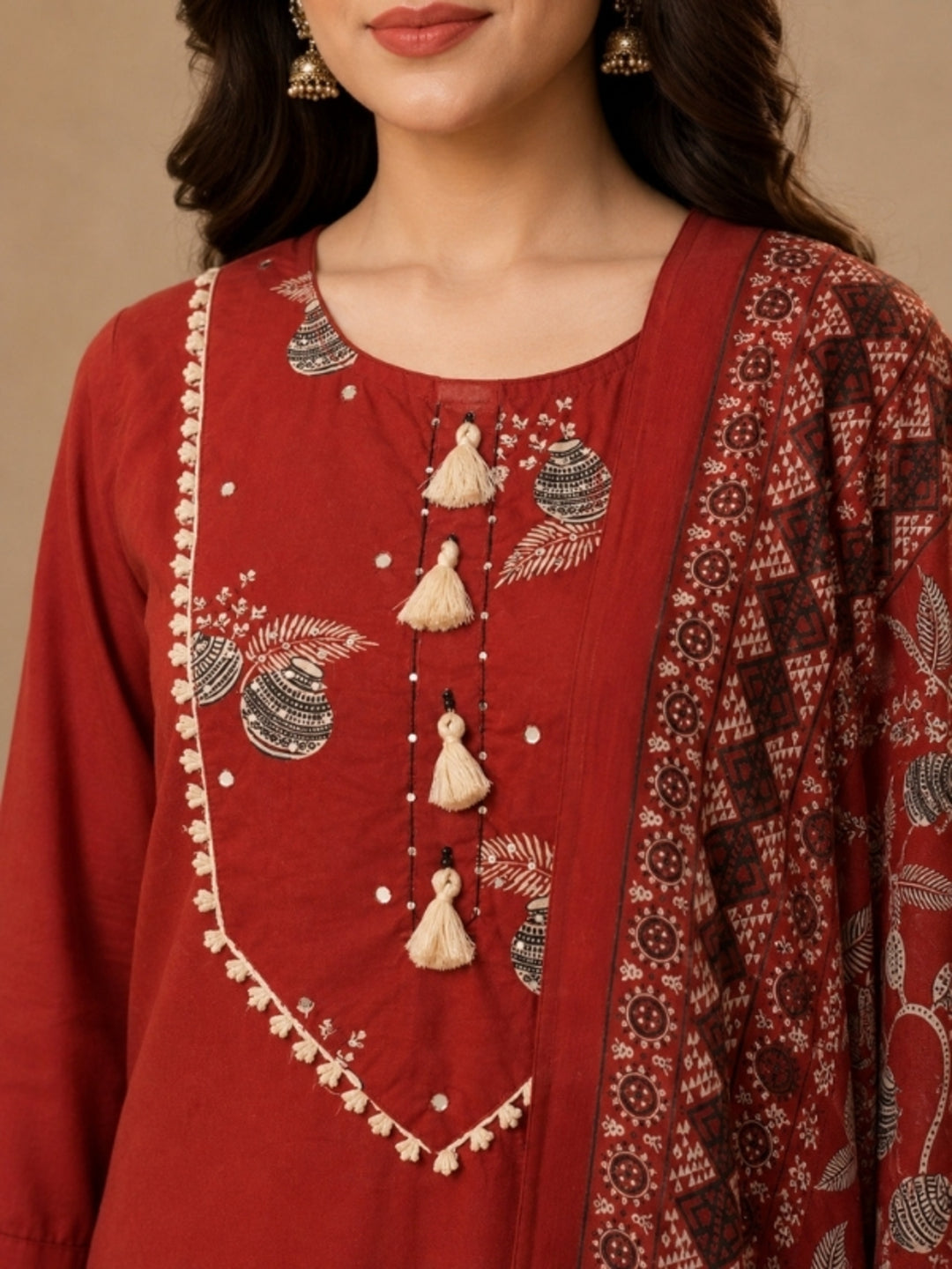 Floral Embroidered Straight Pure Cotton Kurta & Farshi Salwar Sets
