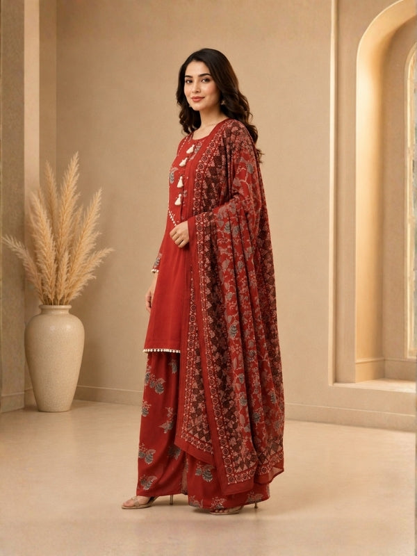 Floral Embroidered A-Line Pure Cotton Kurta & Farshi Salwar Sets