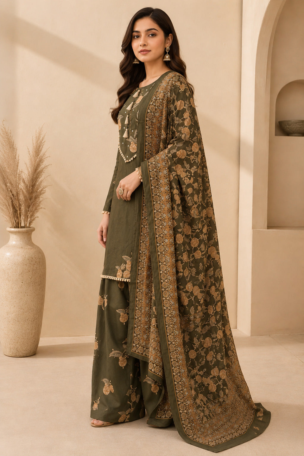 Floral Embroidered A-Line Pure Cotton Kurta & Farshi Salwar Sets