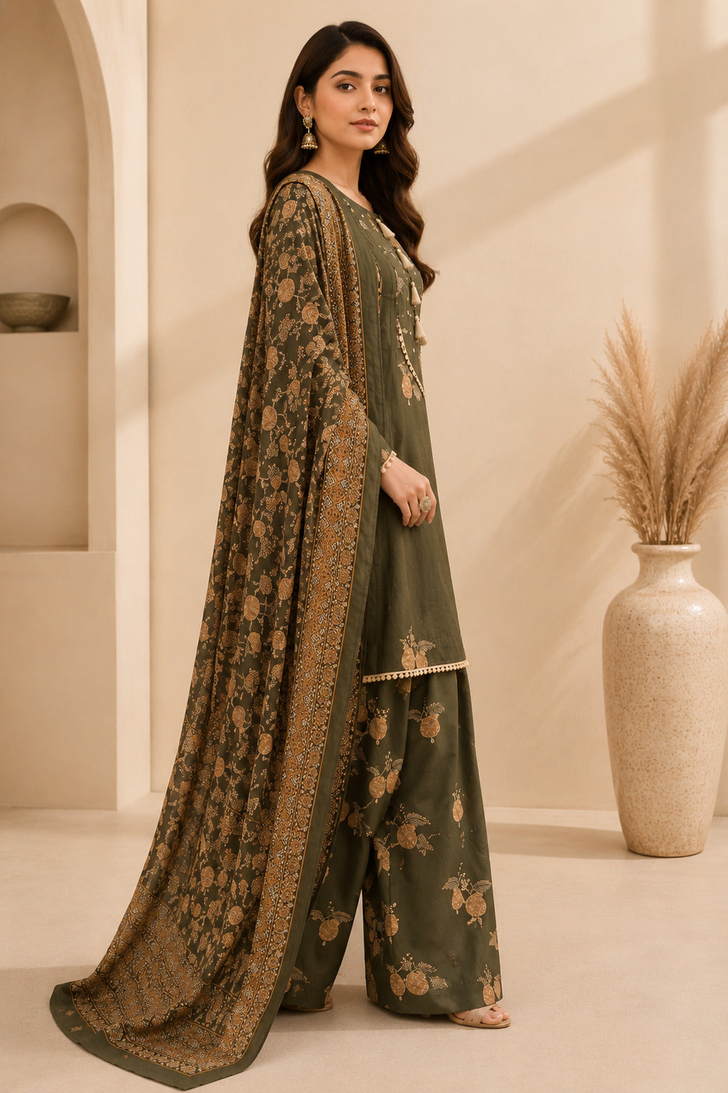 Floral Embroidered A-Line Pure Cotton Kurta & Farshi Salwar Sets