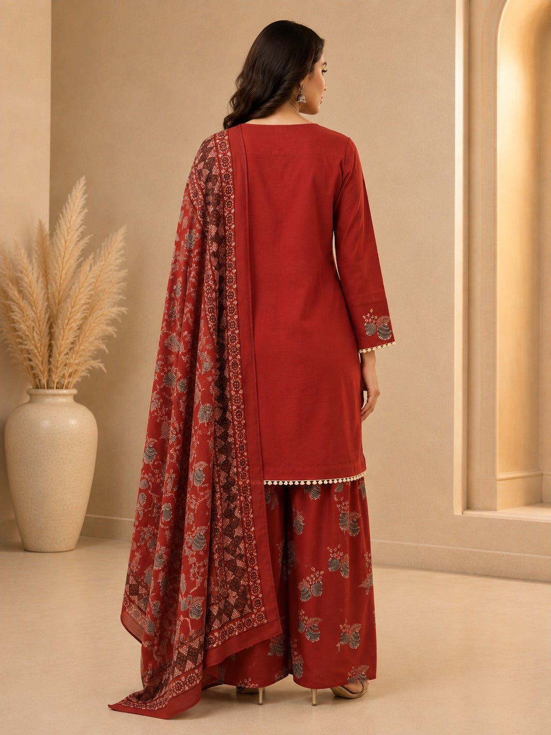 Floral Embroidered A-Line Pure Cotton Kurta & Farshi Salwar Sets