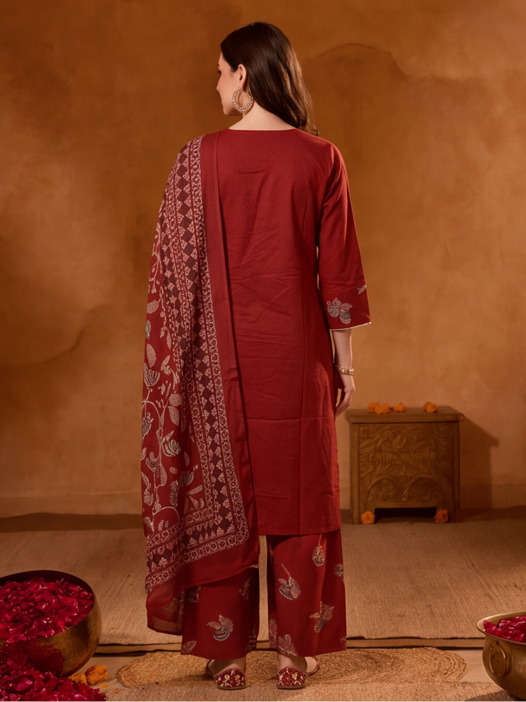 Floral Embroidered A-Line Pure Cotton Kurta & Farshi Salwar Sets