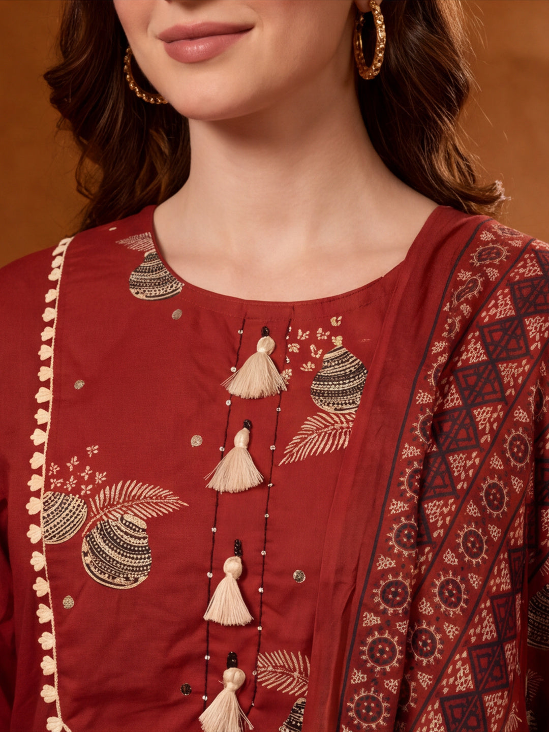 Floral Embroidered A-Line Pure Cotton Kurta & Farshi Salwar Sets