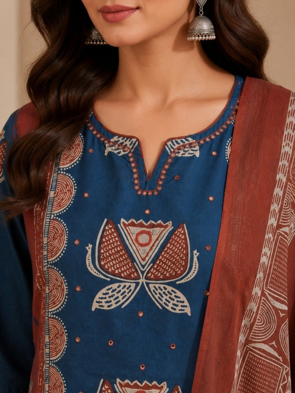 Floral Embroidered Straight Pure Cotton Kurta & Farshi Salwar Sets