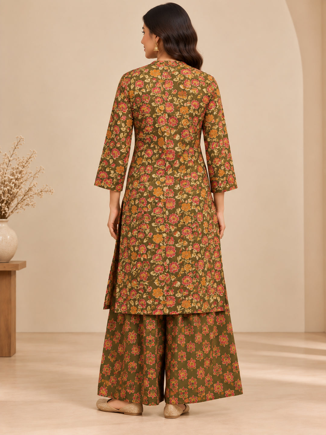 Floral Printed Straight Cotton Kurta & Farshi Salwar Sets